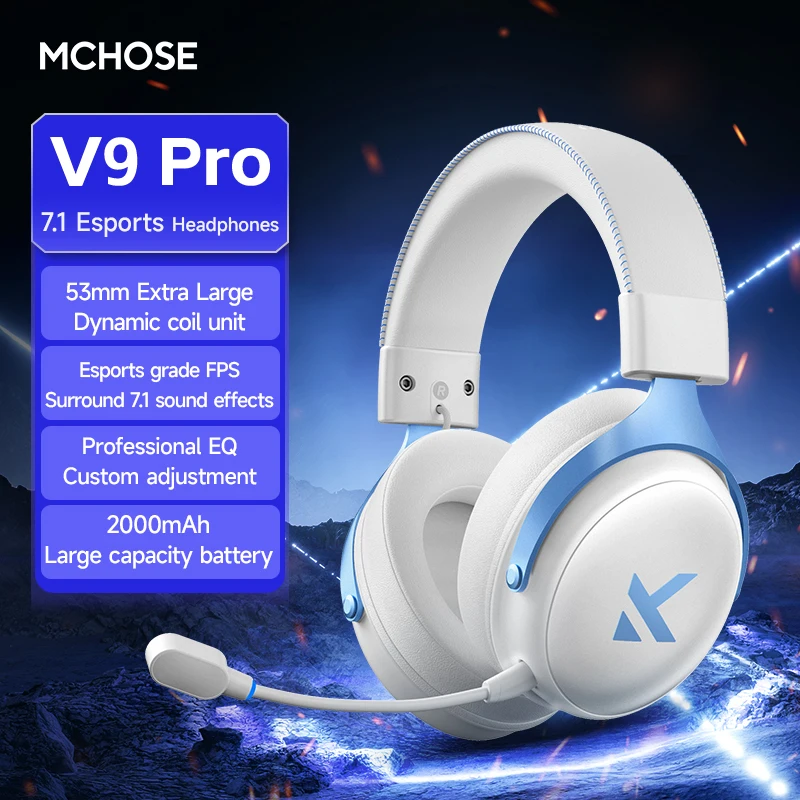 سماعات ألعاب MCHOSE V9 Pro 2.4G BT5.3 سماعة رأس BT...