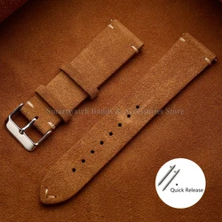 Vintage Suede Leather Hand - Stitched Quick Release Watch Strap Bracelet - 18mm (Light Brown)
