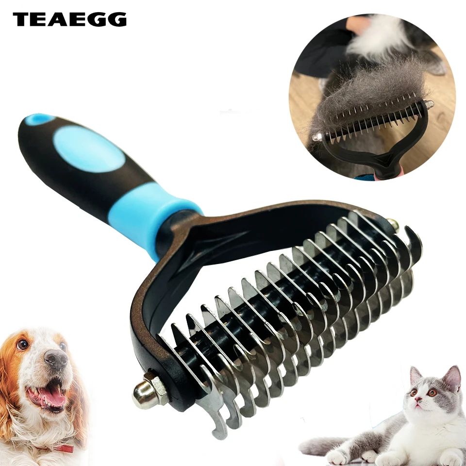 Professional Pet Deshedding Brush 2 Sided Dematting Dog Comb Cat Brush