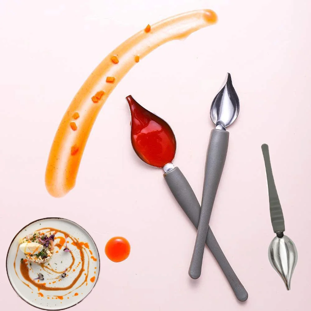 

2Pcs Culinary Drawing Spoons Chef Pencil Sauce Painting Spoon Chocolate Cream Sauce Cake Decoration Spoons Kitchen Accessories