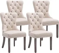 Velvet Dining Chairs Set of 4, Upholstered High-end Tufted Dining Room Chair with Nailhead Back Ring Pull Trim Solid Wood Legs 1