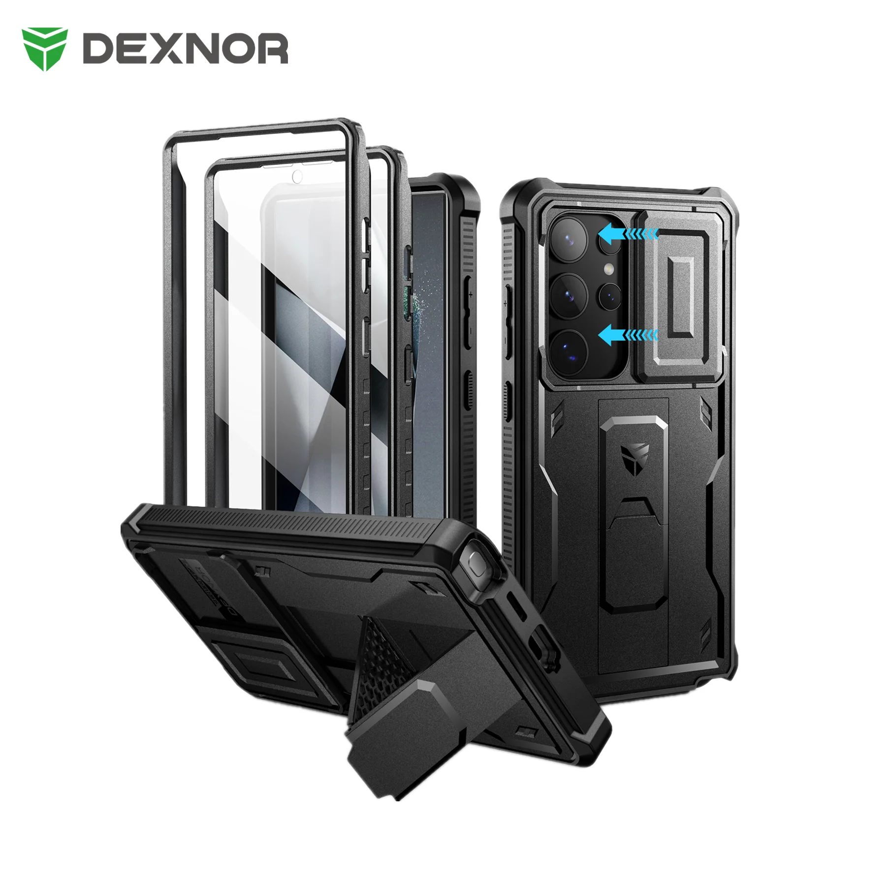 Full Body Rugged Phone Case with Camera Cover, Built-in Screen Protector, and Kickstand