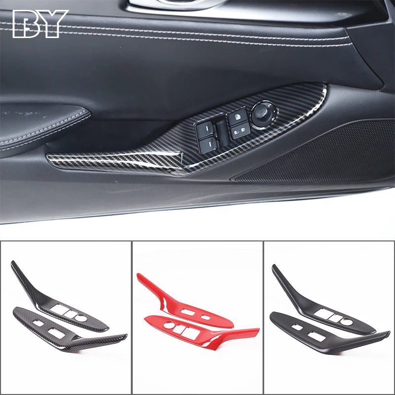 

ABS Carbon Fiber Car Glass Lift Button Frame Cover Sticker For 2016-2023 Mazda MX-5 Car Interior Accessories 2Pcs