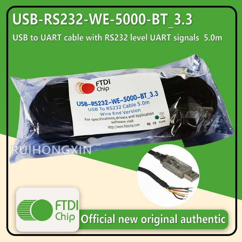 

USB-RS232-WE-5000-BT_3.3 USB to UART cable with RS232 level UART signals 12Mbps 1MBaud FTDIchip official new original authentic