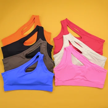 FYfever Vital Women's One-Shoulder Sports Bra Hollow Design Women Underwear for Yoga Gym Training Fitness High Fastening Tops