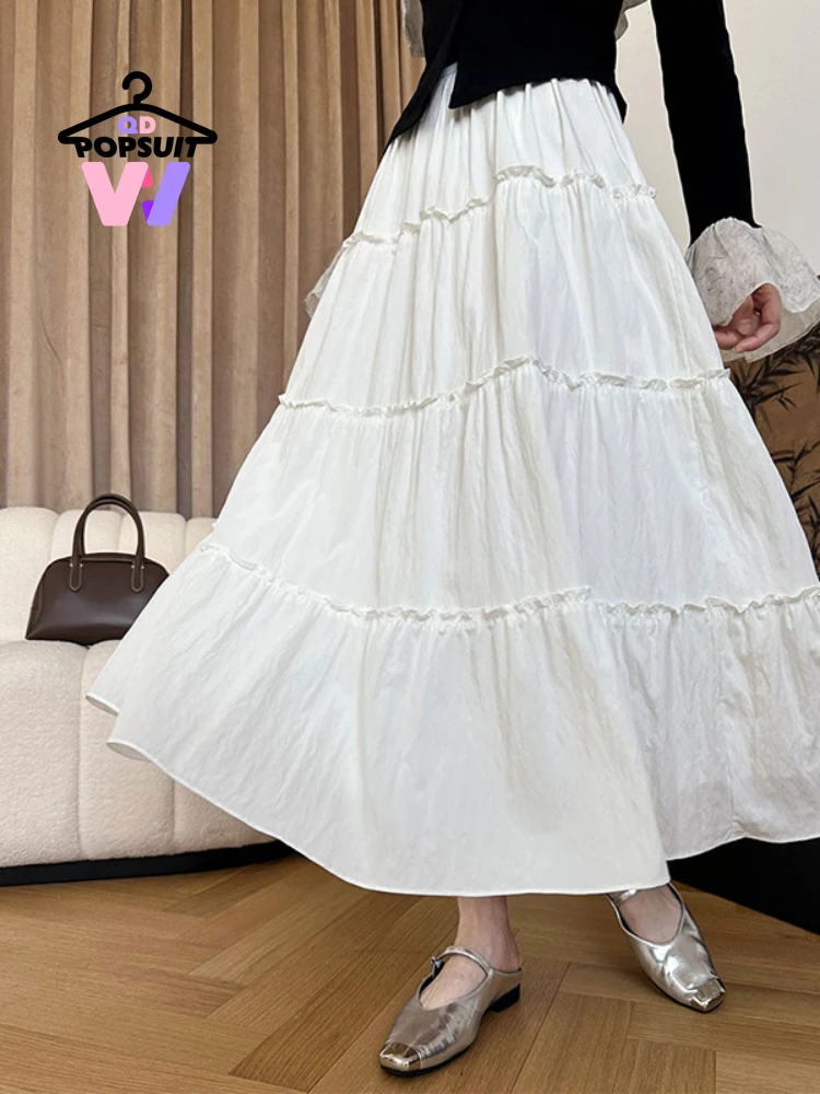 

New in Spring Summer Women Half Skirt White High Waisted A-line Cake Skirt Fashion Elegant Temperament Women Clothes Women Skirt