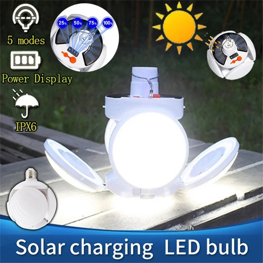 Waterproof LED Solar Bulb Lamps Portable Foldable Garden Lights USB Recharge Emergency Night Market Lights Outdoor Camping Light