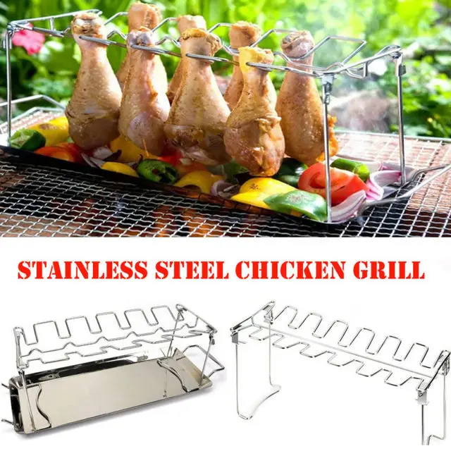 Stainless Steel Chicken Wing Leg Rack Grill Holder Rack with Drip Pan for BBQ Multi-Purpose Chicken Leg Oven Grill