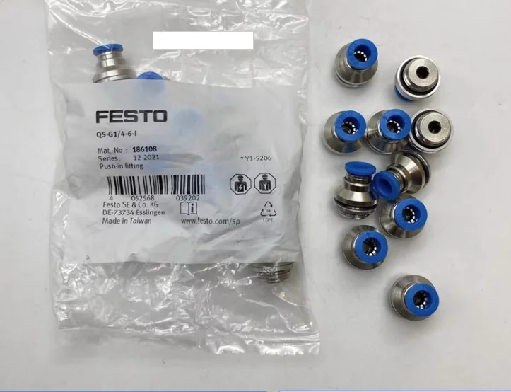 10 Pz Nuovo Originale Festo G1/4 Filettatura Tubo Gs-Filettatura Inserti Rapidi Qs-G1/4-6-I 186108
