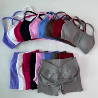 2 Pieces Set For Woman Clothes Seamless Scrunch Yoga Shorts Set Backless ktp Sports Bra Fitness Workout Top Gym Set Outfits - Image 3