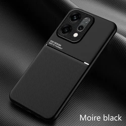 Shockproof Magnetic Car Holder Leather Silicone Case for Oppo Reno14 F (Moire Black)