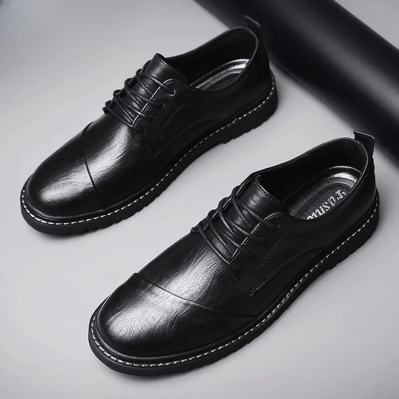 Male Casual Shoe Dress Business Flat Brogue Formal Men's Leather Shoes On Sale New In Social Adults Trend Low Price Elegant