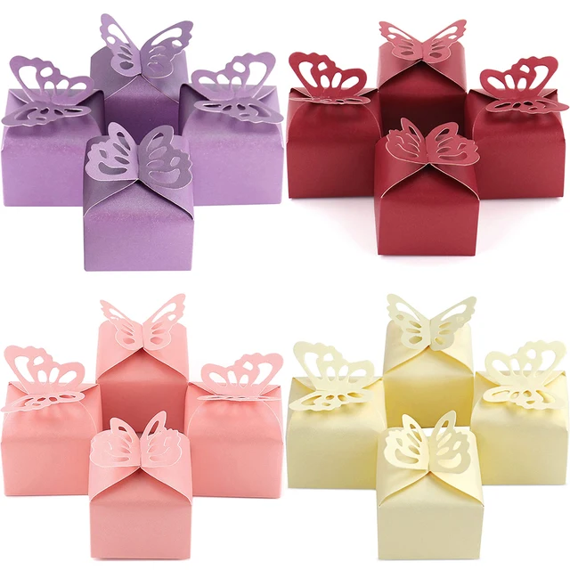 Cajas De Favores Para Bodas - Diseño Con Mariposas, Corazones Y Dulces, Para Detalles De Boda