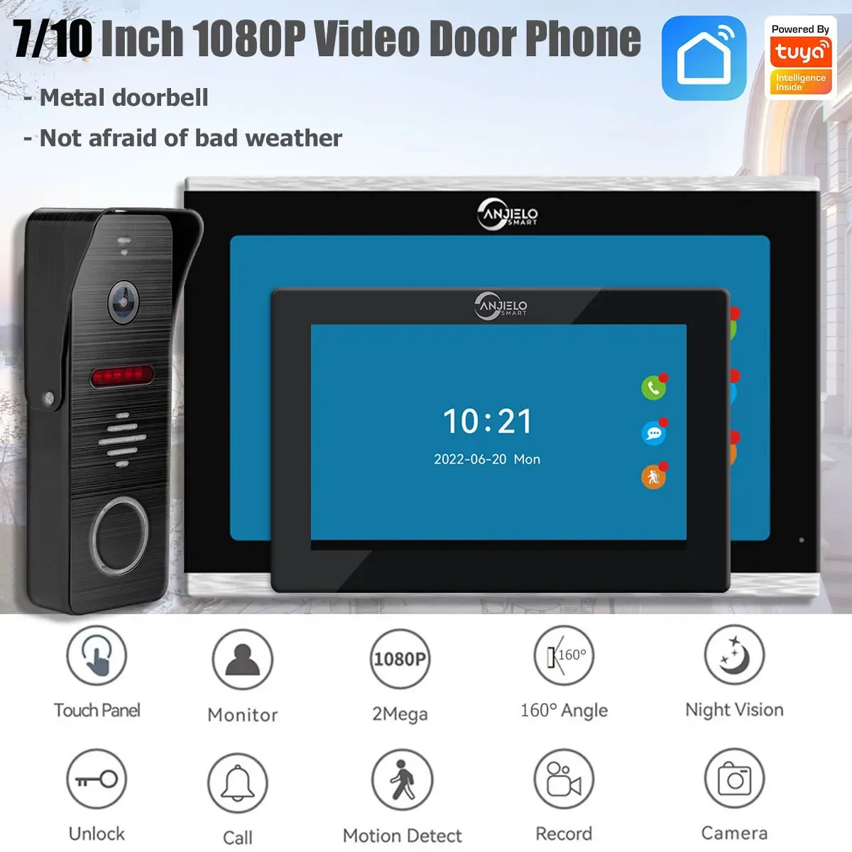ANJIELO Metal Doorbell Video Intercom System for Home Tuya Smart Video Doorhpone