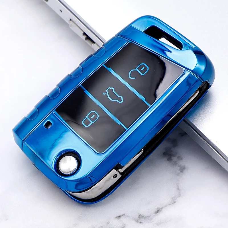 Key Case Cover Key Case Keychain Holder Remote Control Case Cover For VW Volkswagen MK7 GTI 7 Golf 7 Golf R Skoda Octavia A7 SEAT Car TPU Folding Key Cover Bag Case Holder Protector Keychain