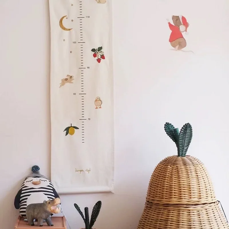 Nordic Hanging Kids&rsquo; Height Ruler with Creative Embroidery Illustration Fruits Dinosaurs Wall Decor Children's Room Decoration