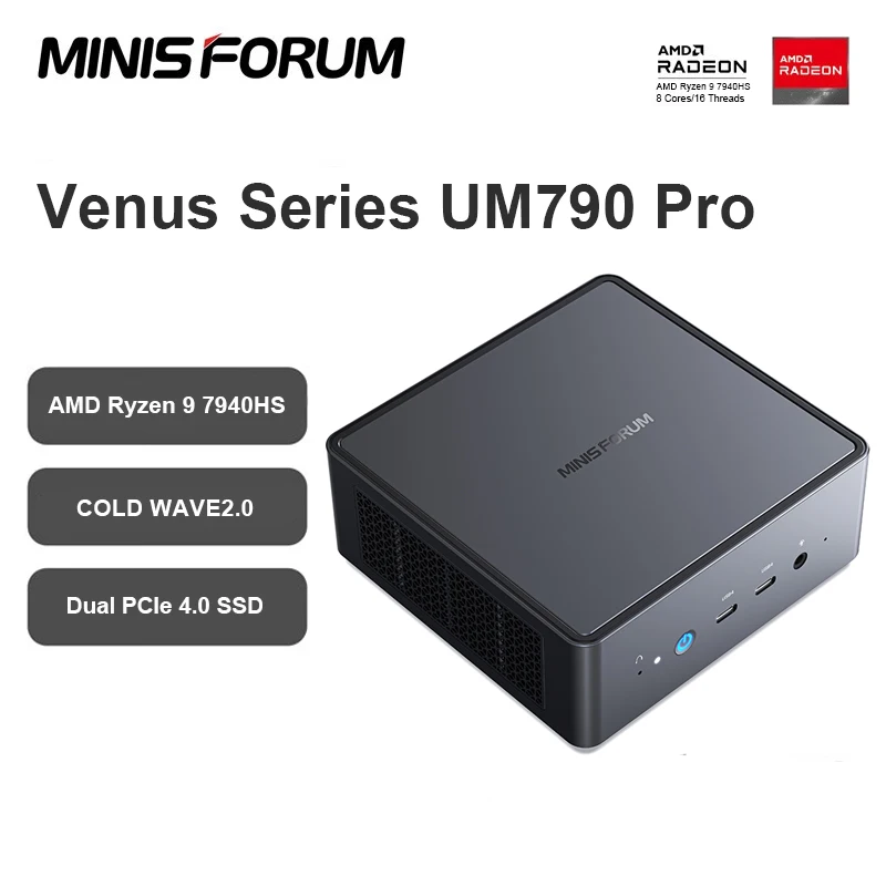 MINISFORUM 미니 PC, UM790 프로, AMD Ryzen 9 7940HS 게임용 미니 PC, 윈도우 11 DDR5 5600MHz USB4 와이파이 6E 데스크탑 미니 컴퓨터, 신제품