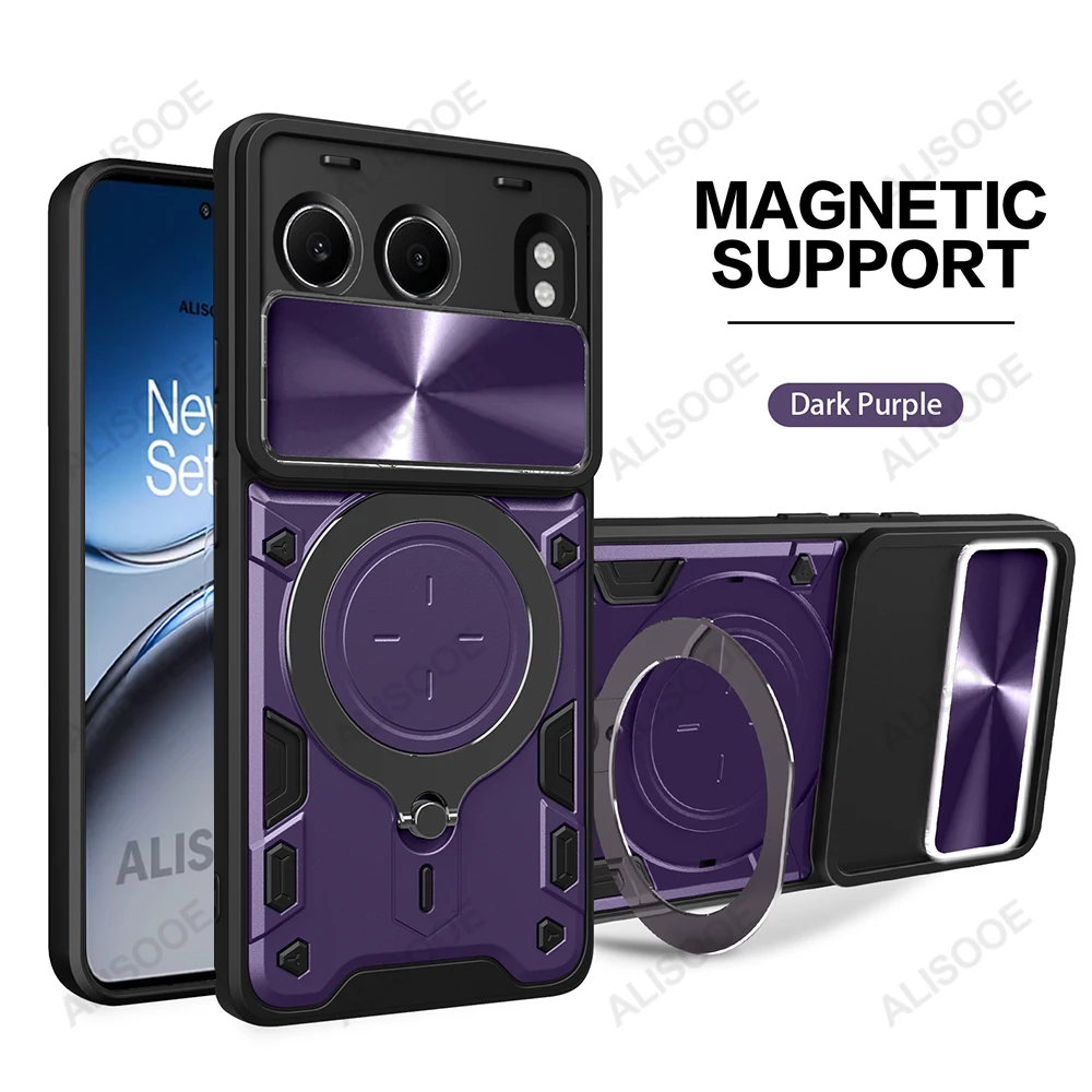 Slide Camera Stand Phone Case with Magnetic Ring Holder - Shockproof Protective Cover