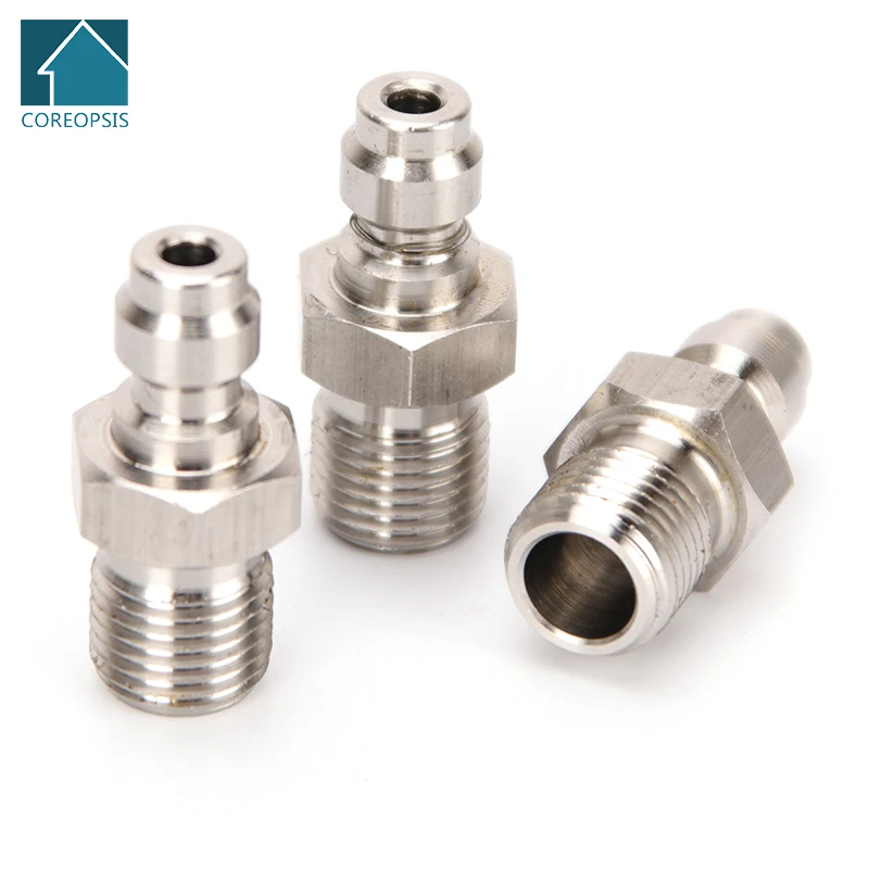 3pcs Rozsdamentes Acél Élősövény Kapcsolás m10x1 Befűz 8MM Tömés fejét dugasz Adapter Élősövény Csatol vmihez Kellékek couplings Szellőztet Kiszivattyúz alkatrészek