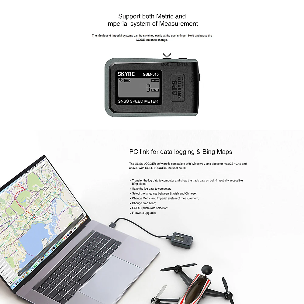 SkyRC GSM-015 GPS Logger 41g pour Drone RC Course Vélo
