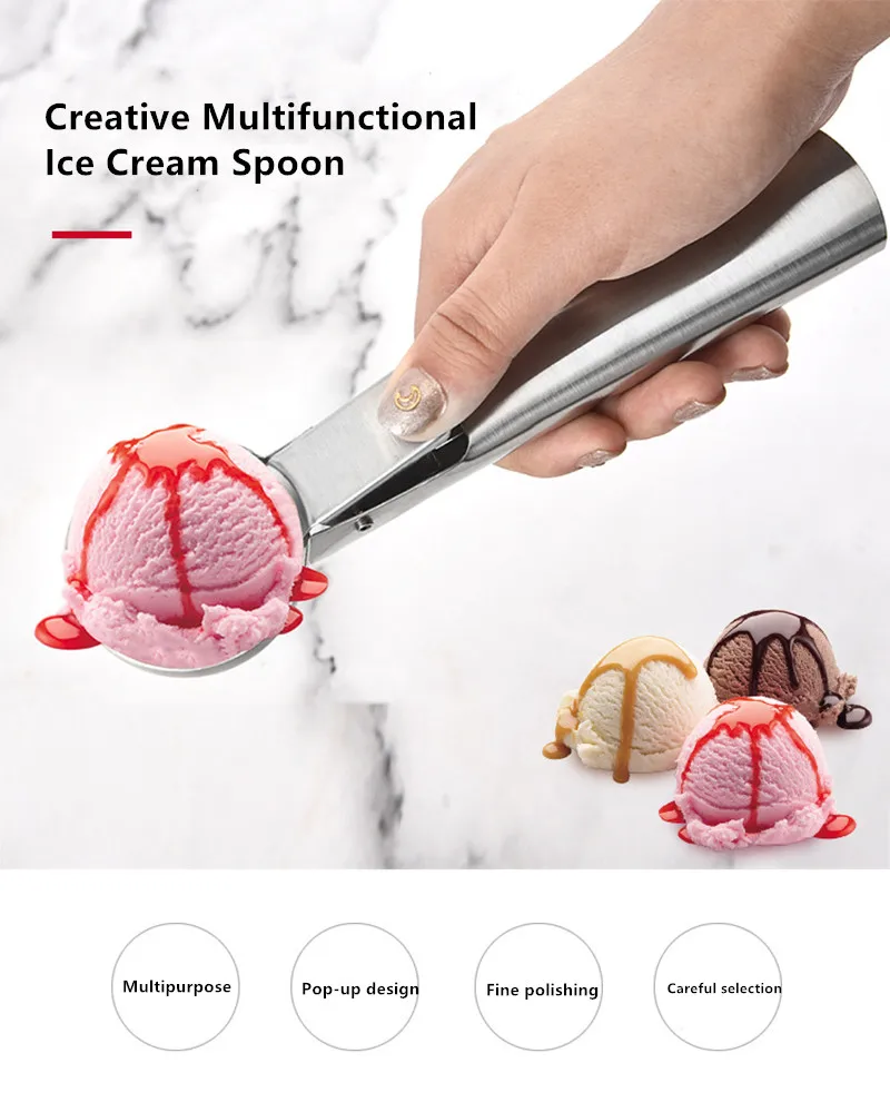 Stainless Steel Ice Cream Scoops, Ice Cream Digger, Non-Stick Fruit Ball Maker, Watermelon Spoon Tool