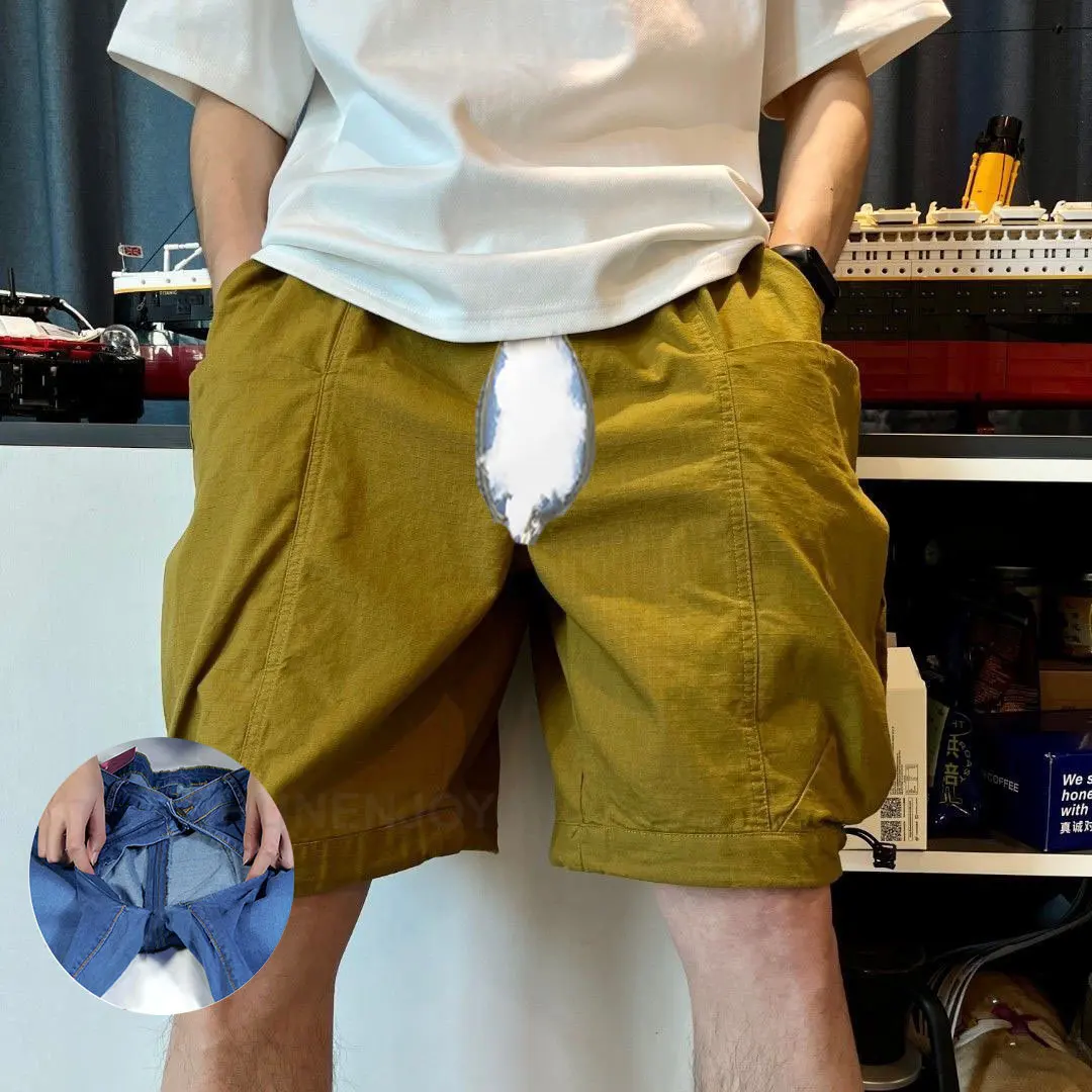 Invisible Open Crotch Pants Men's Clothing Large Pocket Mechanical Safari Style Workwear Loose Sports Casual Shorts Outdoor Sex