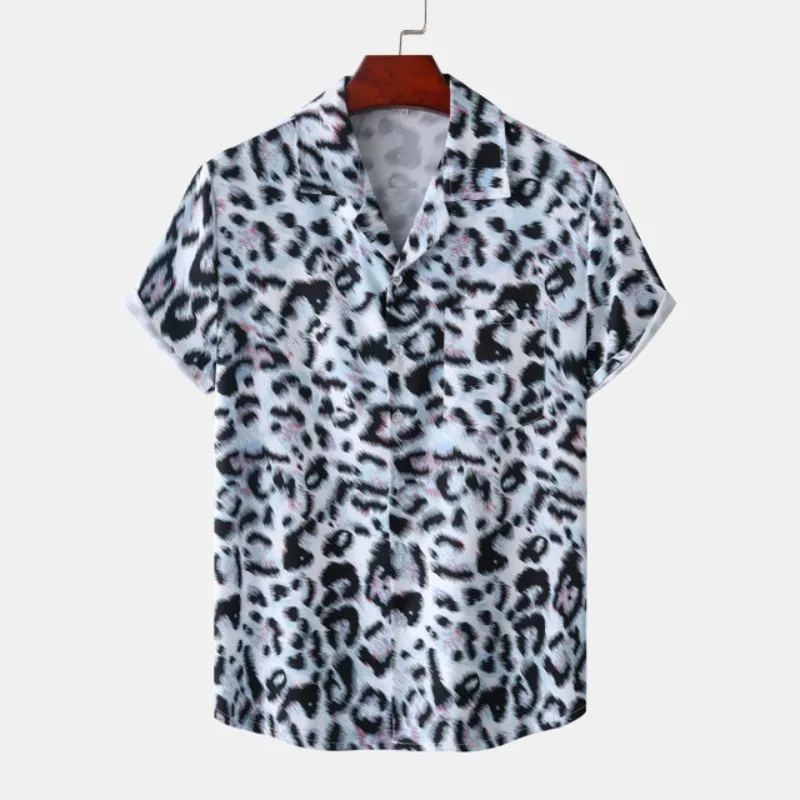 Fashion Leopard Print Summer Men's Shirts Casual Oversized Short Sleeve Fashion Single-Breasted Blouses Trend Tops Men Clothing 5