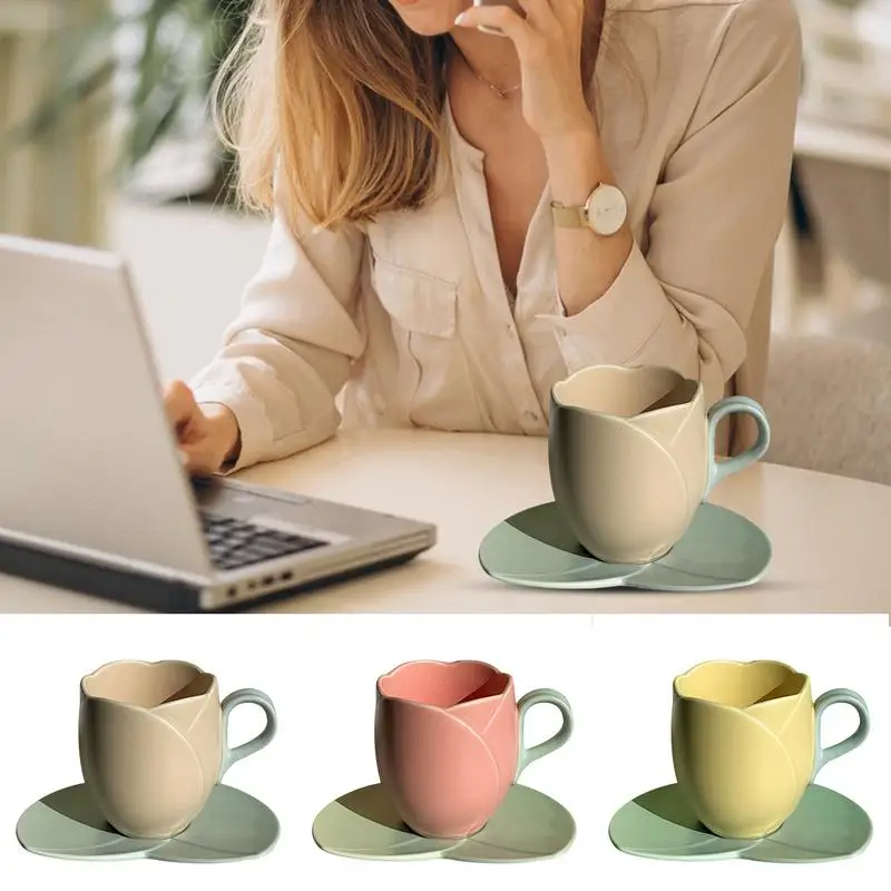 

Flower Ceramic Coffee Mug Creative Coffee Cup Cute Flower Ceramic Coffee Mug 300ml Flower Mug Cup with Coaster For Family