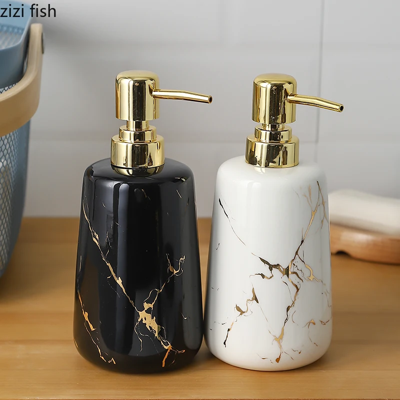Golden Marble Texture Ceramic Portable Soap Dispenser Shampoo Bottle Hand Sanitizer Jar Bathroom Supplies 400ml Lotion Bottle soap dispenser shampoo dispenser refillable bottle
