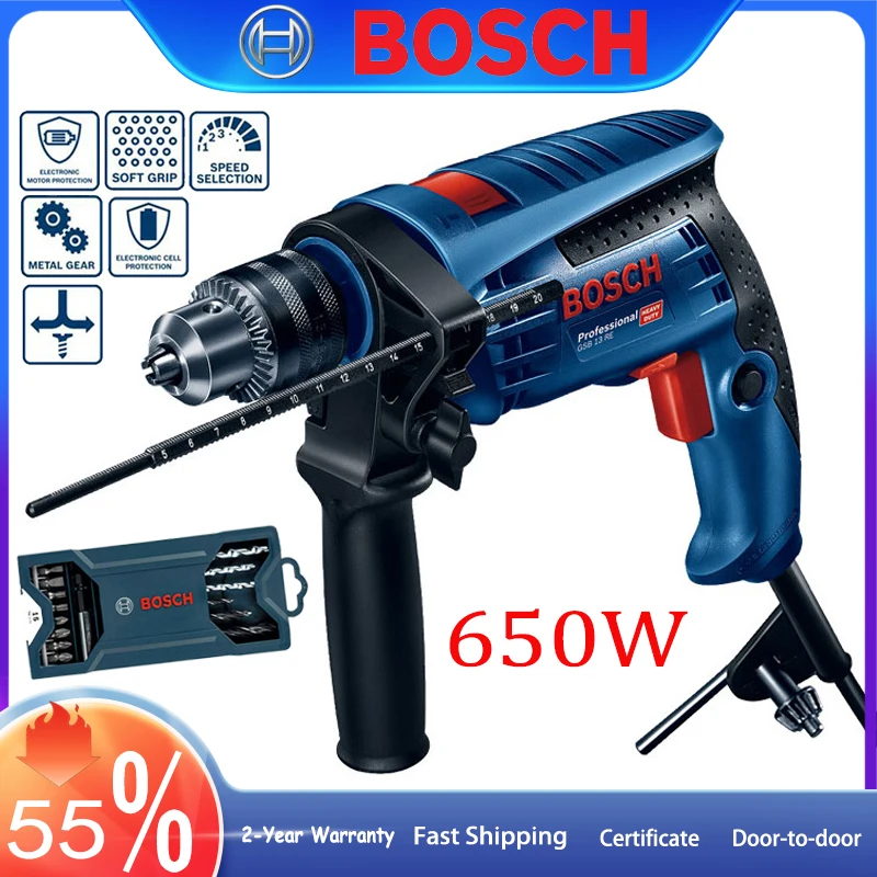 

650W Heavy Impact Drill Bosch GSB13RE 47000rpm Variable Speed Motor Adjustable Screwdriver Metal Brick Wall Hammer Drill Machine