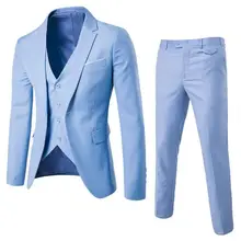 1 Set Blazer Pants Attractive Solid Color Single-breasted Male Korean Style Jacket Zipper Fly Trousers for Wedding