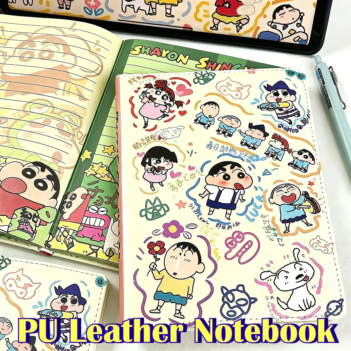 Deluxe Crayon Shin-chan A5 Leather Notebook – Full-Color Anime Design Diary Gift