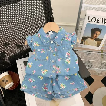 Girls Floral Petal Sleeve Shirt & Shorts Set 1