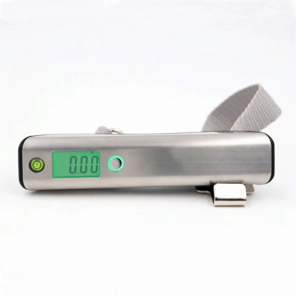 Digital Luggage Scale with Backlit LCD and Stainless Steel Cover, 50kg Capacity, with Built-in Tape Measure