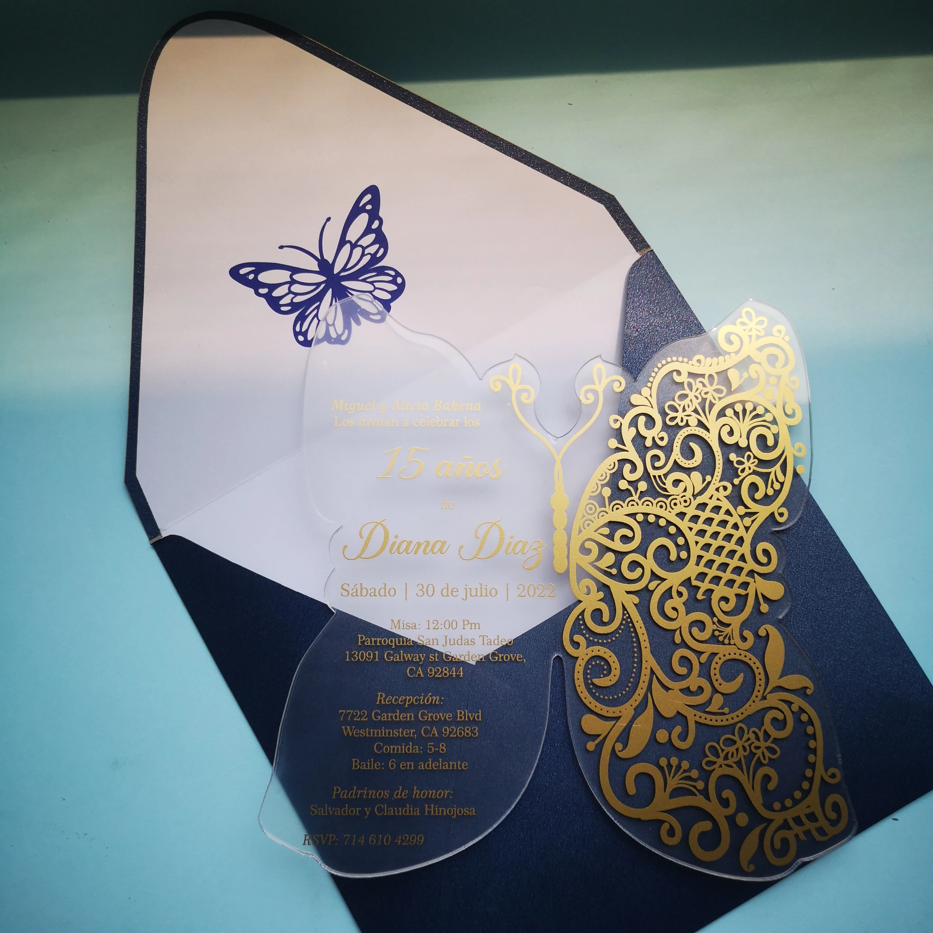 Tarjeta de invitación de boda con forma de mariposa acrílica, cortada con  láser, impresión blanca, todo con sobre, rosa, rosa, nuevo diseño -  AliExpress, image size:2976x2976