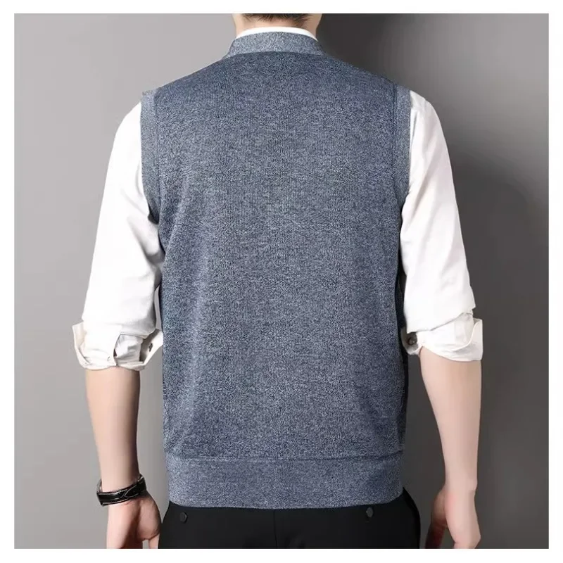 Men's Cardigan Sweater Vest with Autumn and Winter Warm Slim Knit Vest for Men