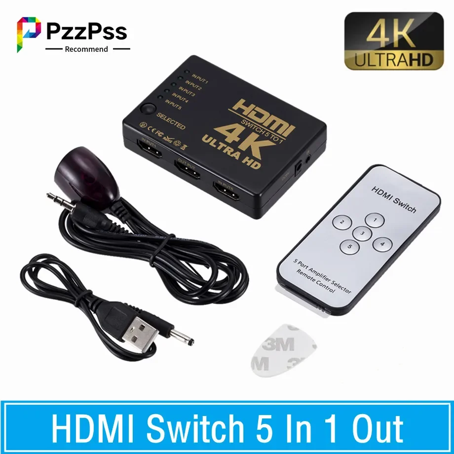 

4K*2K 3D 5x1 Hdmi-compatible Switch 5 In 1 Out HD 1080P Video Selector Splitter Hub Adapter for Xbox PS4 DVD HDTV PC Laptop TV