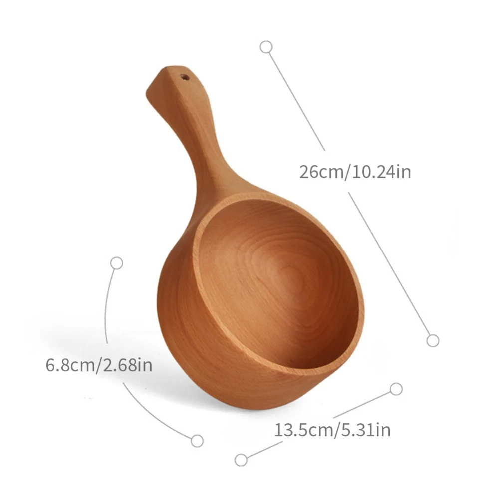 BESTONZON Solid Wood Water Scoop Spoon Multi-Purpose Japanese Style Wooden Round Water Ladle Dipper Kitchen Utensil 