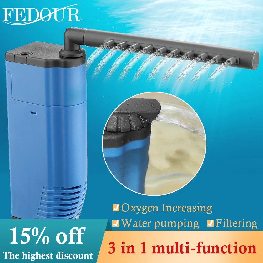 FEDOUR Aquarium Internal Filter Super Quiet Submersible Fish Tank Filter Pump Sponge Filter