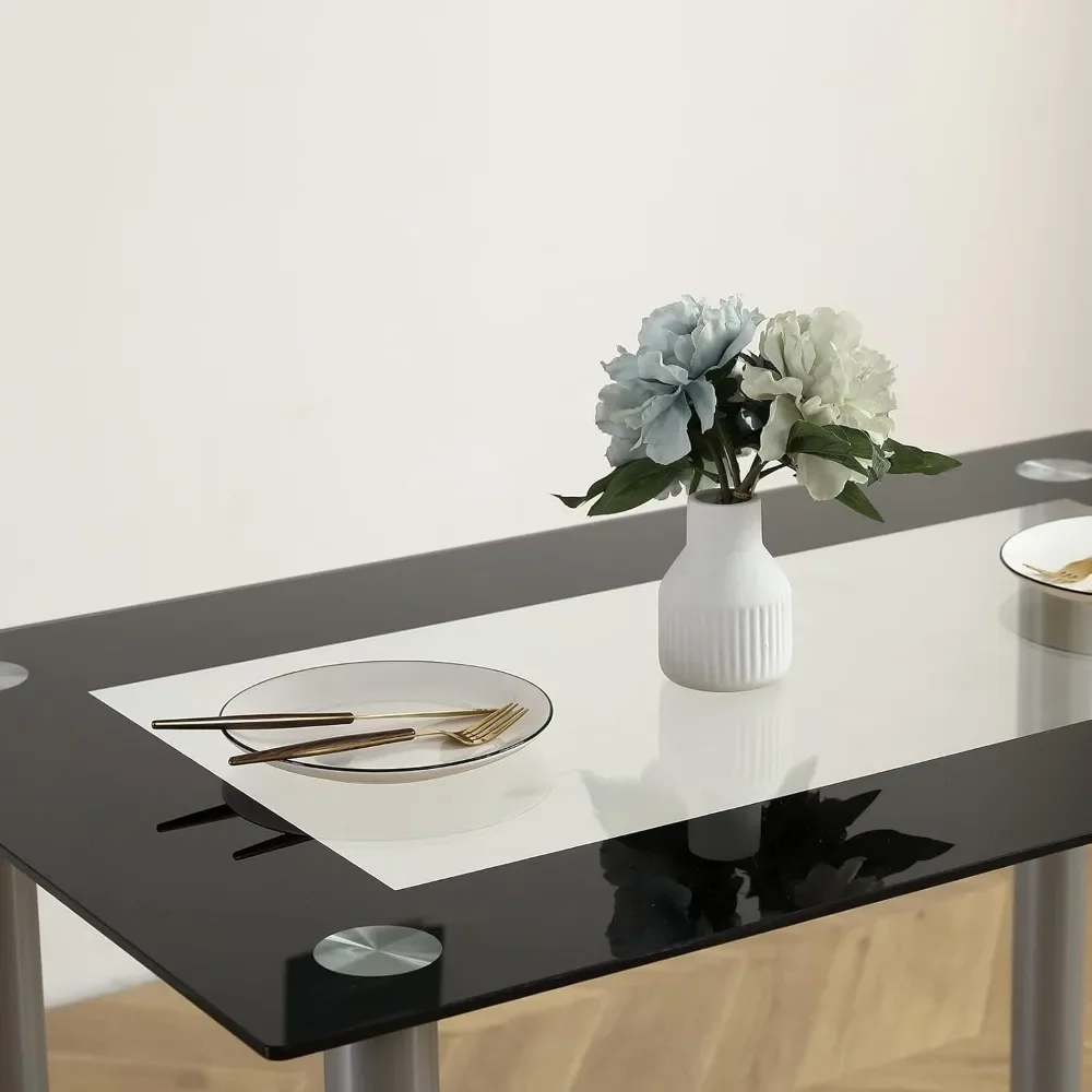 5-Piece Dining Table Set with 1 Glass Dining Table and 4 PVC ChairsKitchen & Breakfast Dining Living Room, Space Saving 3