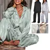 102261-329545.jpg Ensemble pyjama rayé pour femmes, haut à manches longues, pantalon en Satin de soie, costume de maison, ample, décontracté, vêtements de nuit féminins, été
