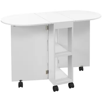 HOMCOM tavolo da pranzo pieghevole con ruote carico 80 kg 120x60x77 cm bianco 1