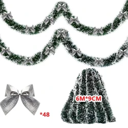 Festive Green Tinsel Ribbon with Bow Garland (Silver 36 Garland 6m)