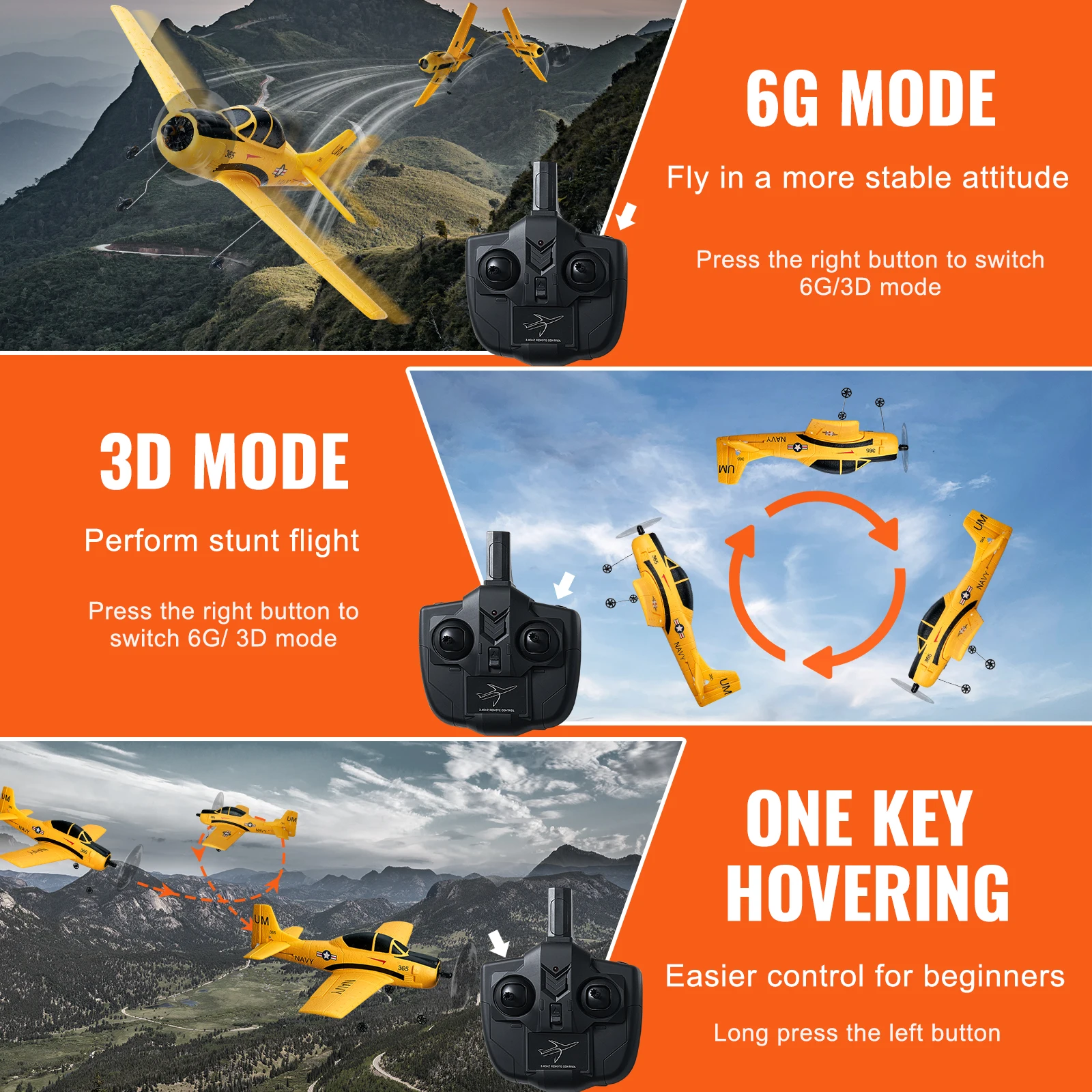 VEVOR RC Plane 2.4G 4CH Remote Control Airplane with 6-Axis Gyro Stabilizer Aircraft Toy RC Glider for Kids Beginners Boys Gifts 3