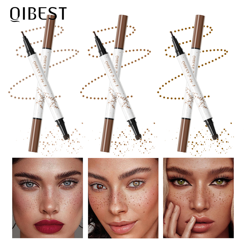 Qibest 2-In-1 Freckle Pen with Gourd-Shaped Head, Natural and Realistic, Sweat-Proof, Double-Ended Stamp Dot Pen Cosmetic Stick