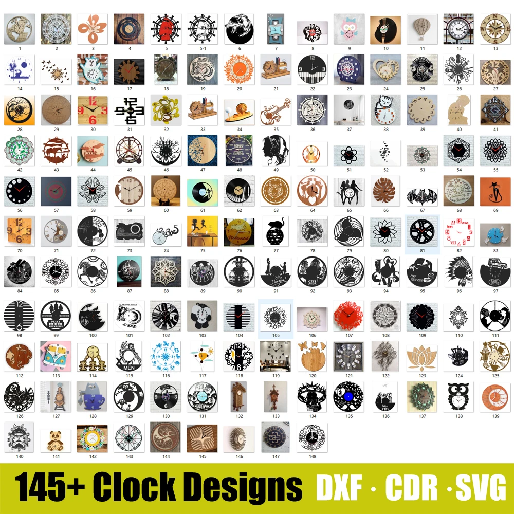 145+ Wall Clock Pattern Laser Cut Templates SVG DXF CDR Cricut Silhouette Files for Laser Cut and CNC Engraving woodtech multi boring machine Woodworking Machinery