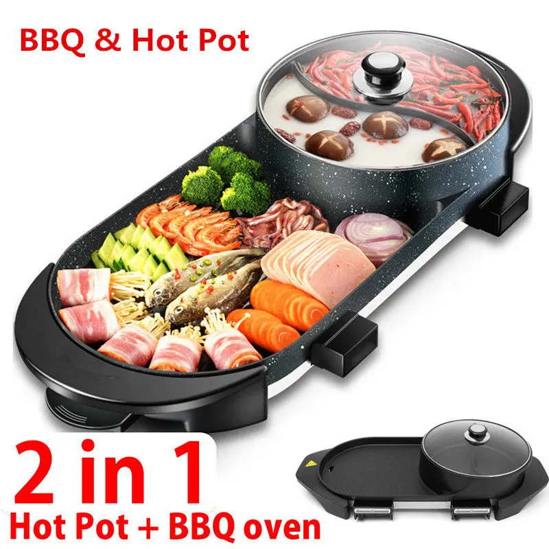 VEVOR 2 in 1 Electric Grill and Hot Pot BBQ Pan Grill and Hot Pot
