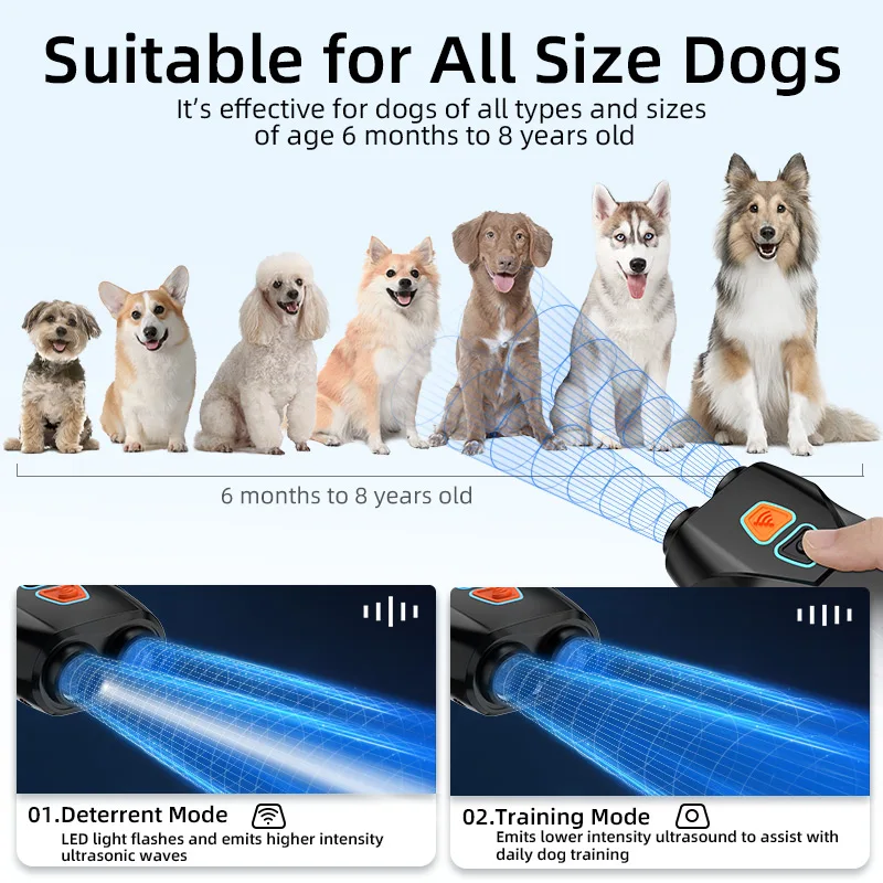 Pet Dog Repeller ROJECO Ultrasonic LED Anti Barking Deterrent Device + Flashlight