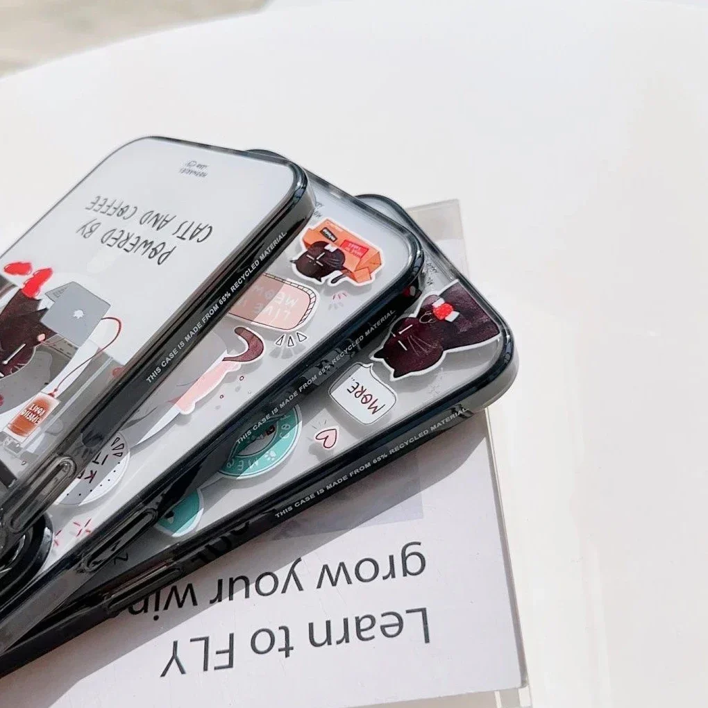 MagSafe Acrylic Black Cat Phone Case Cover for IPhone 11 12 13 14 15 Pro Max Case for IPhone 15 Pro Max