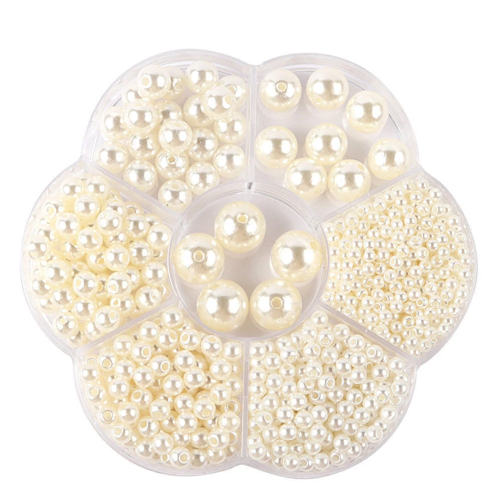 IYOE 1150 개/상자 3-12mm 믹스 크기 아크릴 비즈 보석 팔찌 목걸이 DIY 봉제 만들기위한 모조 진주 라운드 비즈